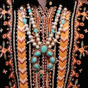 Vintage Chicos Faux Turquoise Squash Blossom Ceremonial Necklace